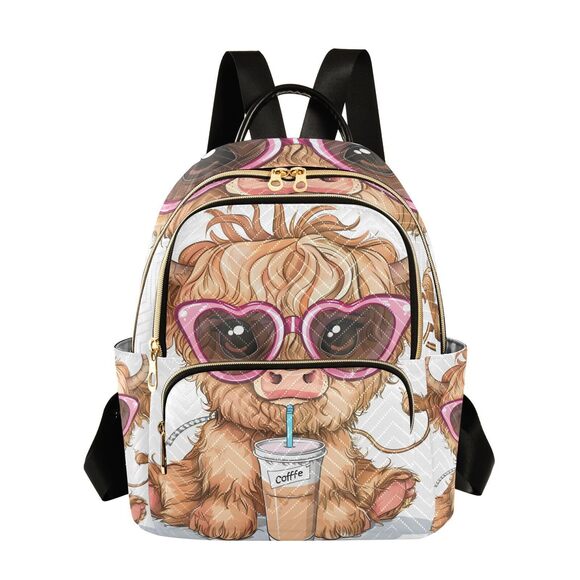 1178 Cute Funny Highland Cow Mini Backpack Purse Travel Bag Lightweight